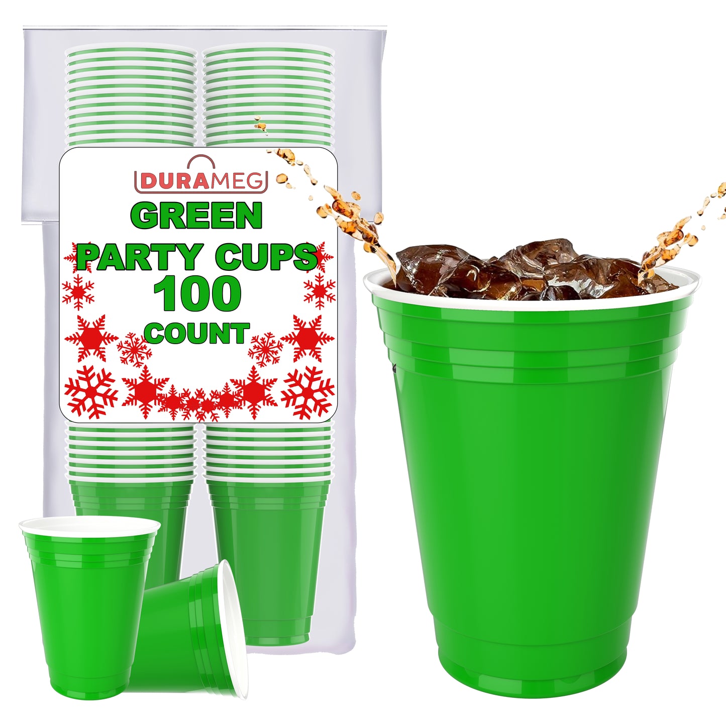 Green Disposable Large Plastic Cups for Party & Fun Pong Games - 16 oz 100 Pack