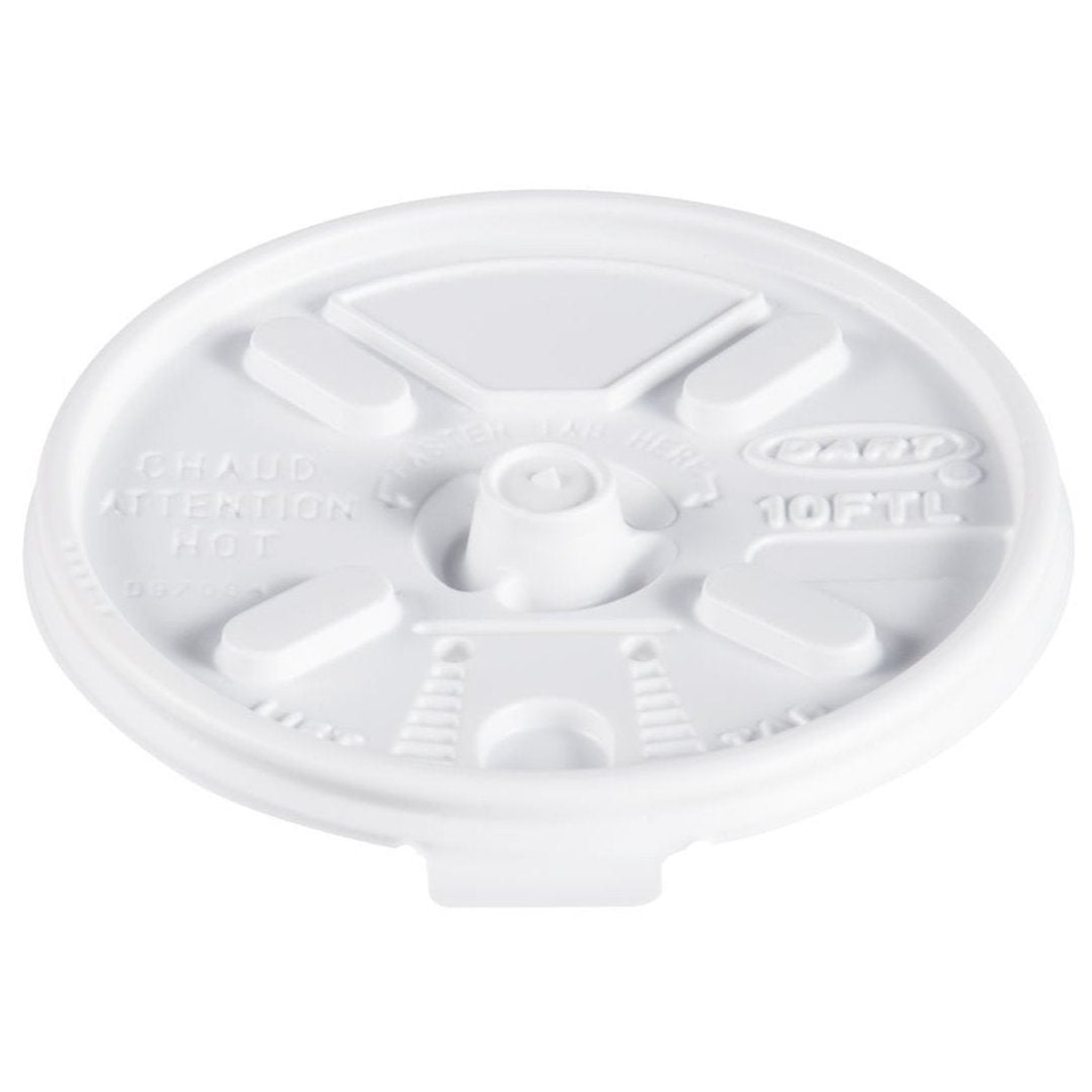 White Plastic Lift 'n' Lock Lid For 10 oz Hot Foam Cups (1000) | DART 10FTL