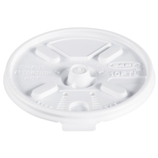 White Plastic Lift 'n' Lock Lid For 10 oz Hot Foam Cups (1000) | DART 10FTL