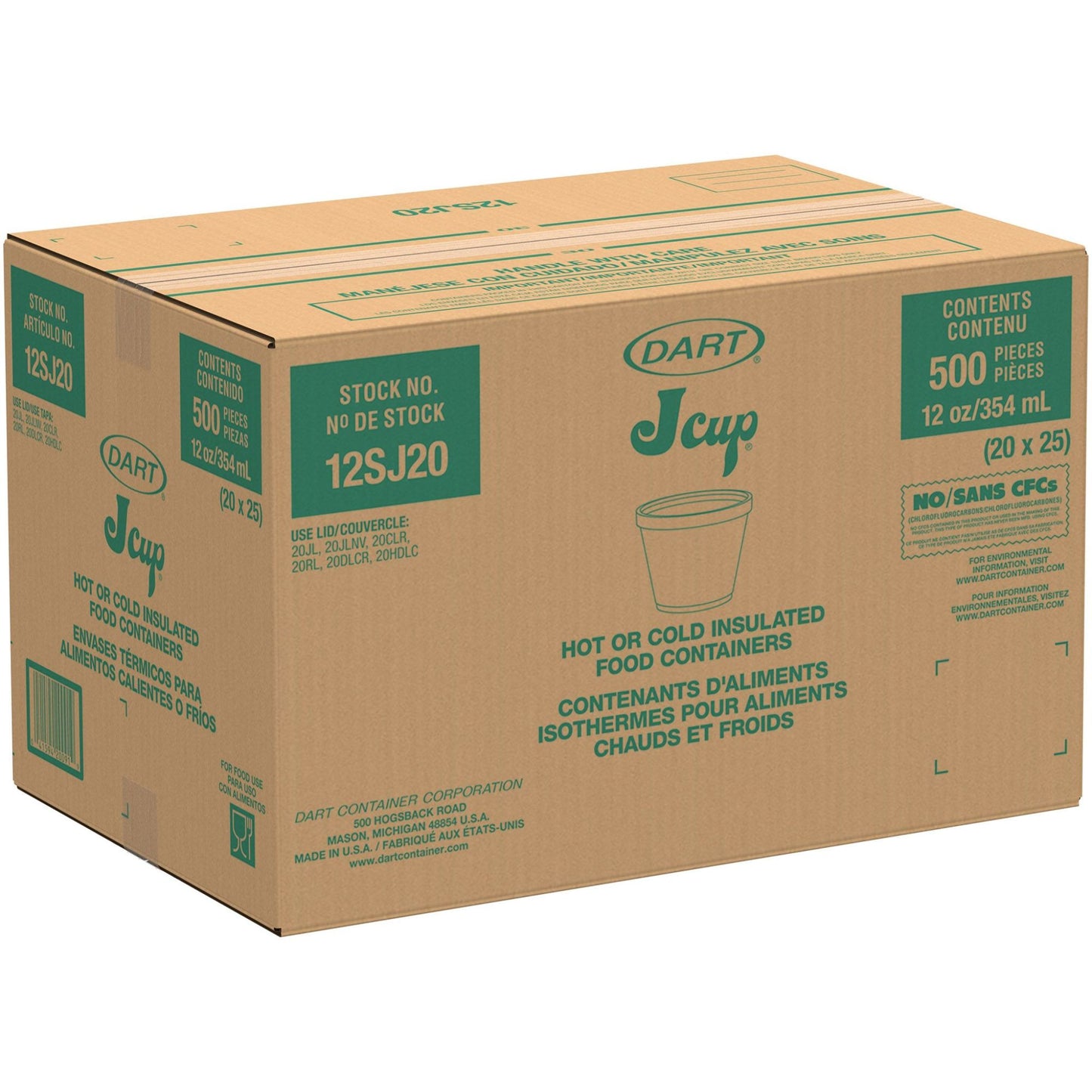 White Insulated Foam Container 12 oz 500 Count - Disposable J Cup® | Dart 12SJ20