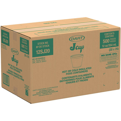 White Insulated Foam Container 12 oz 500 Count - Disposable J Cup® | Dart 12SJ20