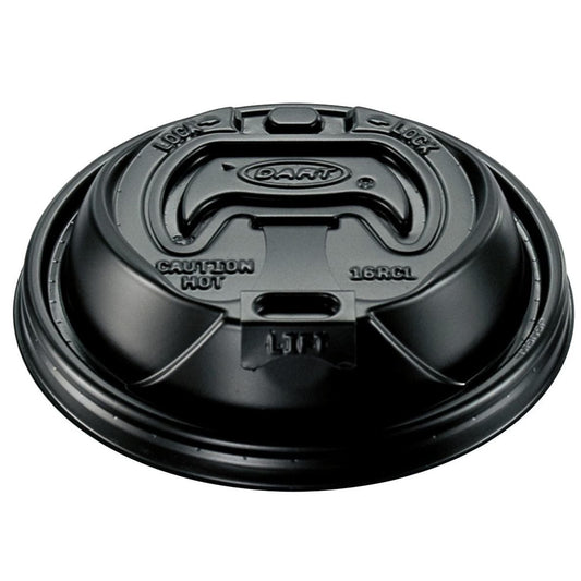 Black Travel Lid with Reclosable Tab 12-24 oz (1000) | Dart 16RCLBLK Optima®