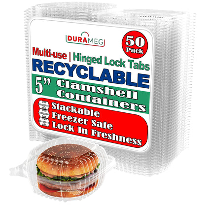 Plastic Salad Go Containers - 5" Clamshell Square (50 Pack) - Clear Hinged Take-Out Plastic Sandwich Boxes