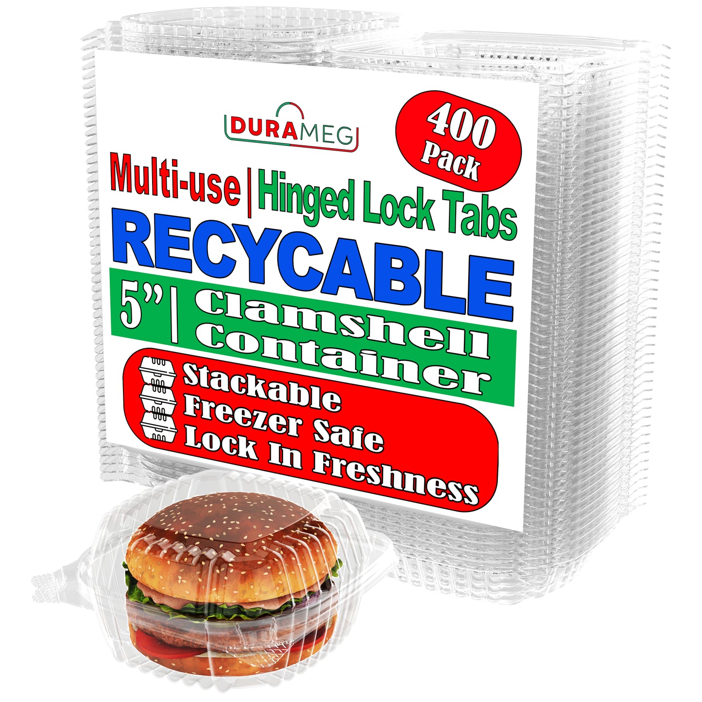 Plastic Salad Go Containers - 5" Clamshell Square (400 Pack) - Clear Hinged Take-Out Plastic Sandwich Boxes