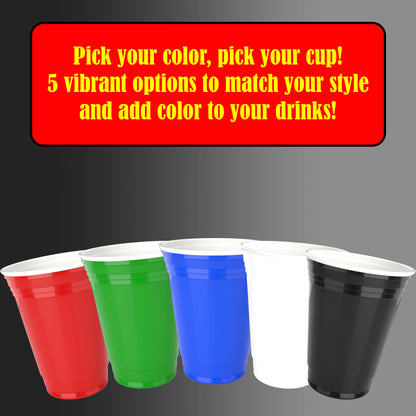 Black Disposable Large Plastic Cups for Party & Fun Pong Games - 16 oz 100 Pack