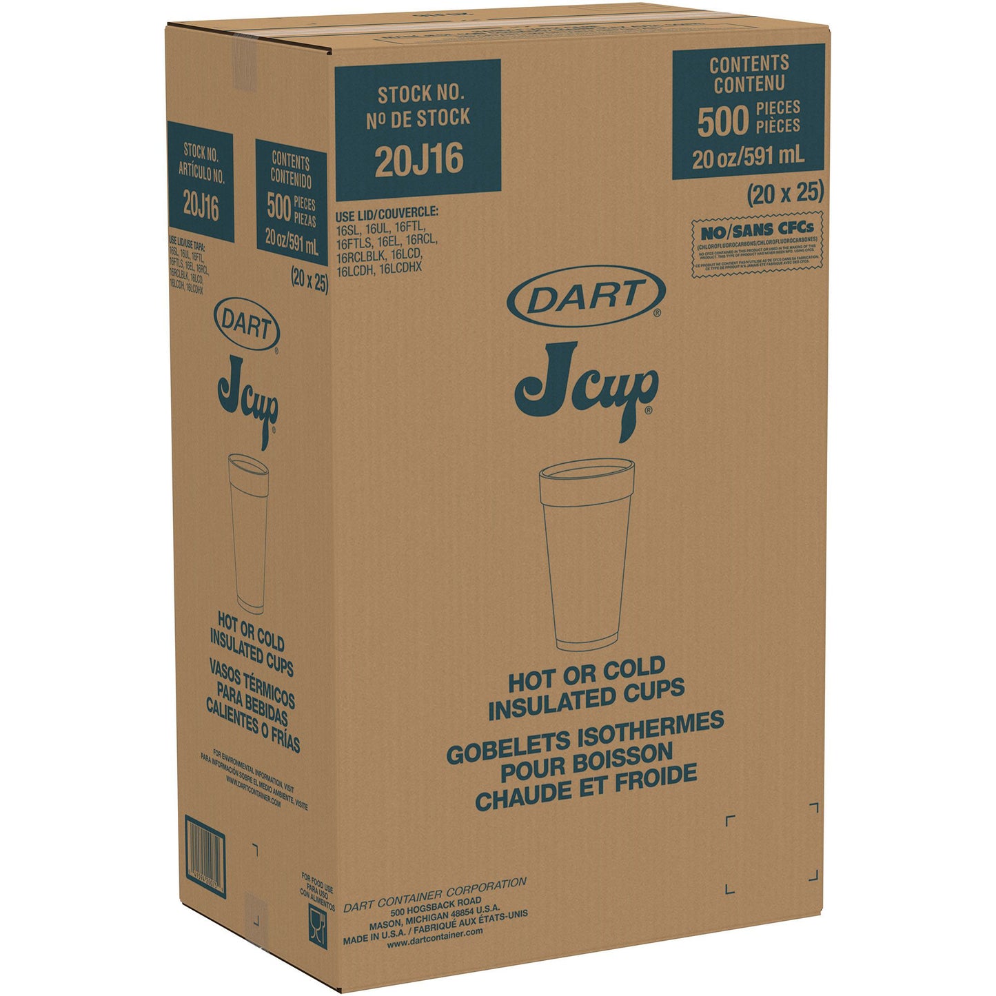 Dart 20J16 - 20 oz White Insulated Foam Cup - J Cup® Insulated Foam Cups -- (500)