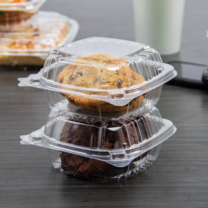 Plastic Salad Go Containers - 5" Clamshell Square (50 Pack) - Clear Hinged Take-Out Plastic Sandwich Boxes