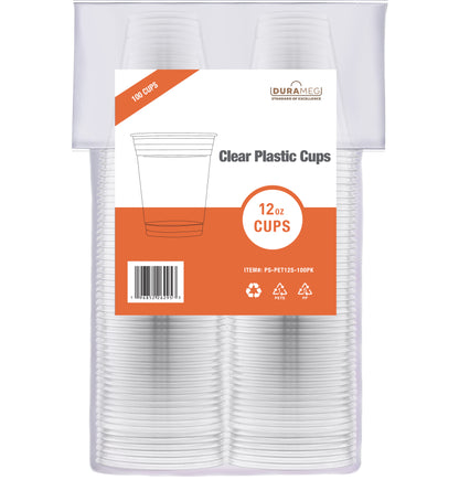 [100 Count 12 oz.] Plastic Cups - PET Plastic Cups 12 oz - 12oz Plastic Cups - Crystal Clear Cups Disposable Party Cups - Disposable Cups for Water, Beer, Booze, Smoothie - Large Cold Drink Clear Cups