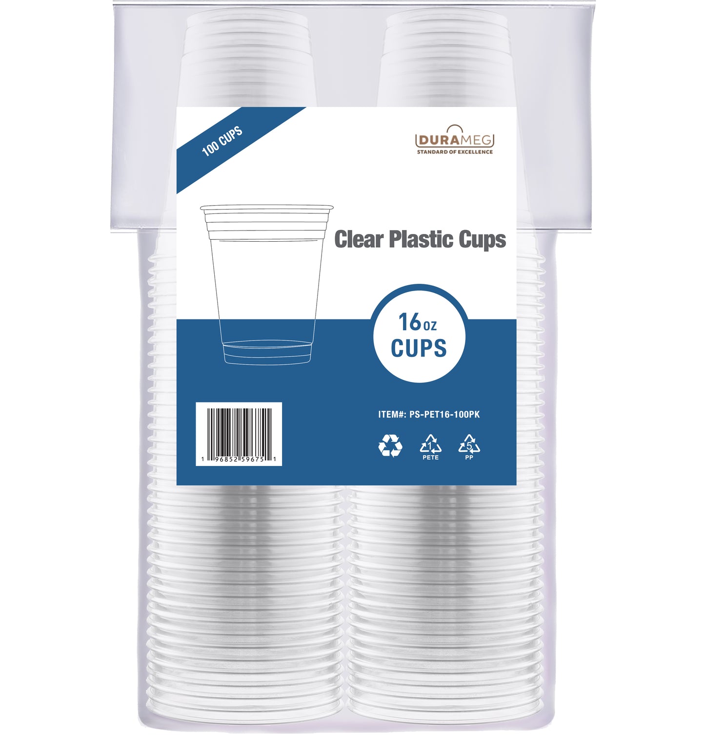 [100 Count 16 oz.] Plastic Cups - PET Plastic Cups 16 oz - 16oz Plastic Cups - Crystal Clear Cups Disposable Party Cups - Disposable Cups for Water, Beer, Booze, Smoothie - Large Cold Drink Clear Cups