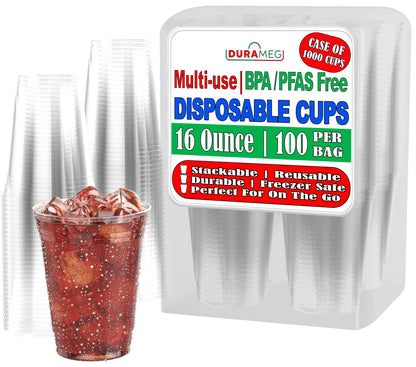 Large Party Plastic Cups 16 oz (1000 Count) - Crystal Clear Disposable Party Cups