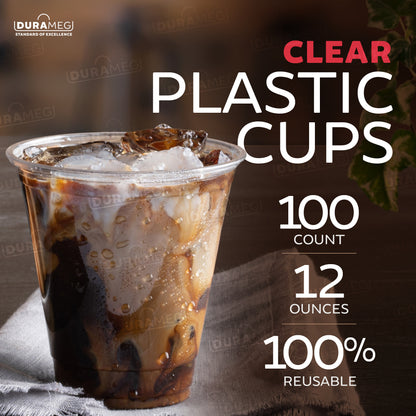 [100 Count 12 oz.] Plastic Cups - PET Plastic Cups 12 oz - 12oz Plastic Cups - Crystal Clear Cups Disposable Party Cups - Disposable Cups for Water, Beer, Booze, Smoothie - Large Cold Drink Clear Cups