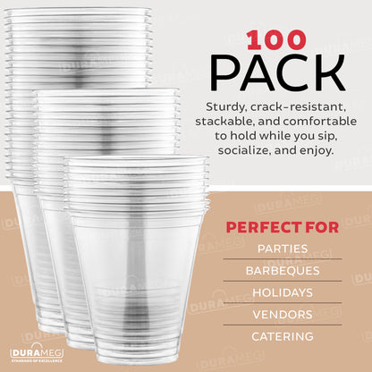 [100 Count 12 oz.] Plastic Cups - PET Plastic Cups 12 oz - 12oz Plastic Cups - Crystal Clear Cups Disposable Party Cups - Disposable Cups for Water, Beer, Booze, Smoothie - Large Cold Drink Clear Cups