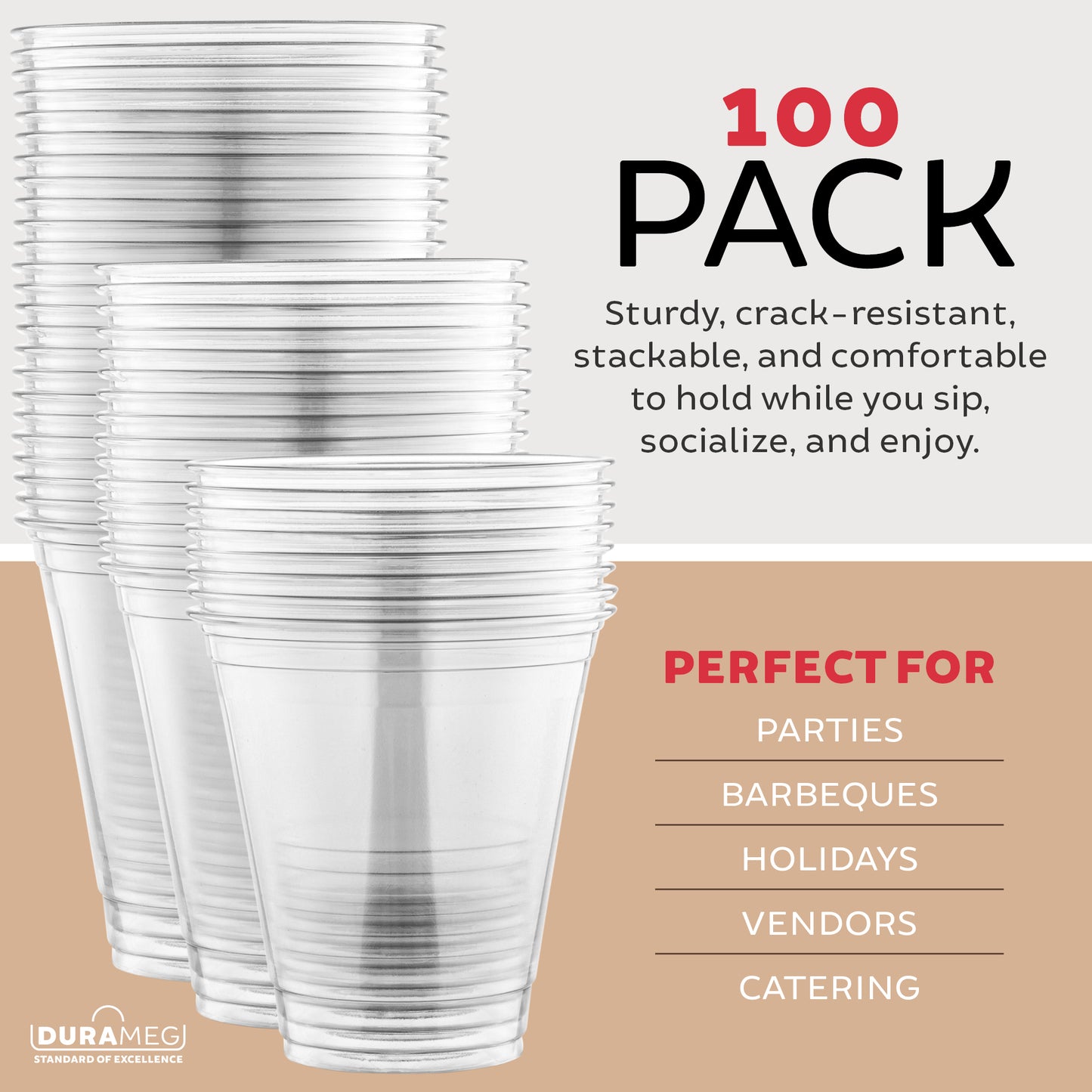 [100 Count 12 oz.] Plastic Cups with [Dome Lids] - PET Plastic Cups 12 oz - 12oz Plastic Cups - Crystal Clear Cups Disposable Party Cups - Disposable Cups for Water, Beer, Booze, Smoothie - Large Cold Drink Clear Cups