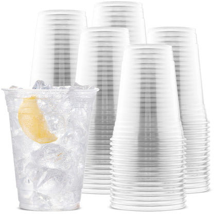 [100 Count 16 oz.] Plastic Cups - PET Plastic Cups 16 oz - 16oz Plastic Cups - Crystal Clear Cups Disposable Party Cups - Disposable Cups for Water, Beer, Booze, Smoothie - Large Cold Drink Clear Cups