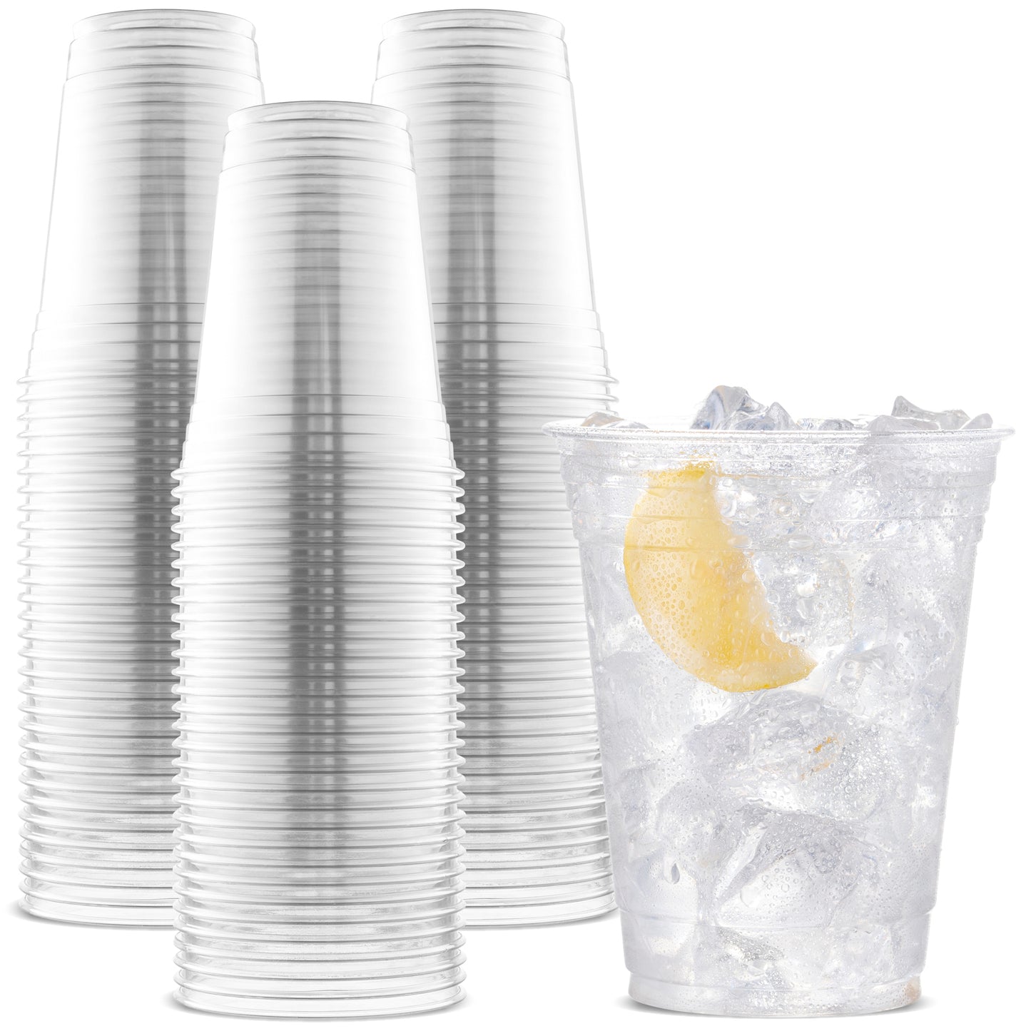 [100 Count 16 oz.] Plastic Cups - PET Plastic Cups 16 oz - 16oz Plastic Cups - Crystal Clear Cups Disposable Party Cups - Disposable Cups for Water, Beer, Booze, Smoothie - Large Cold Drink Clear Cups