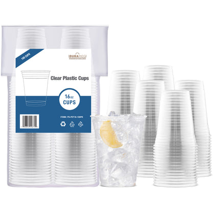 [100 Count 16 oz.] Plastic Cups - PET Plastic Cups 16 oz - 16oz Plastic Cups - Crystal Clear Cups Disposable Party Cups - Disposable Cups for Water, Beer, Booze, Smoothie - Large Cold Drink Clear Cups