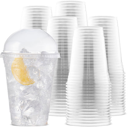 Large Party Plastic Cups [800 Count - 16 oz.] Crystal Clear PET Plastic Disposable Cups with [Dome Lids]