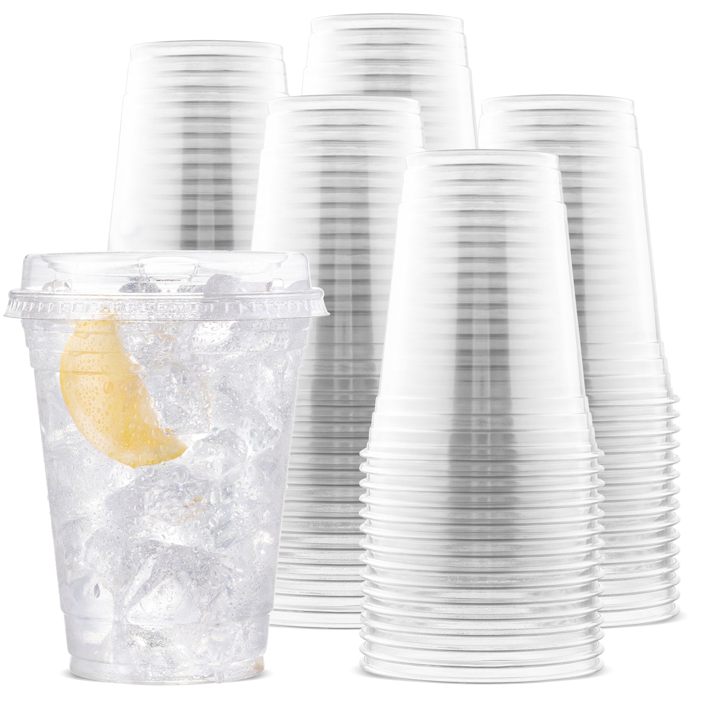 Large Party Plastic Cups [800 Count - 16 oz.] Crystal Clear PET Plastic Disposable Cups with [Sip-Thru Lids]