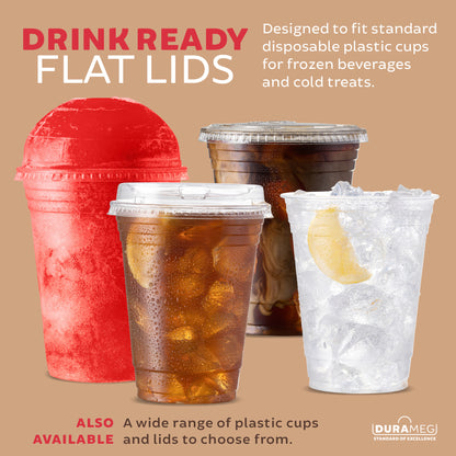 [100 Count 16 oz.] Plastic Cups with [Straw-Slot Flat Lids] - PET Plastic Cups 16 oz - 16oz Plastic Cups - Crystal Clear Cups Disposable Party Cups - Disposable Cups for Water, Beer, Booze, Smoothie - Large Cold Drink Clear Cups