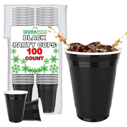 Black Disposable Large Plastic Cups for Party & Fun Pong Games - 16 oz 100 Pack