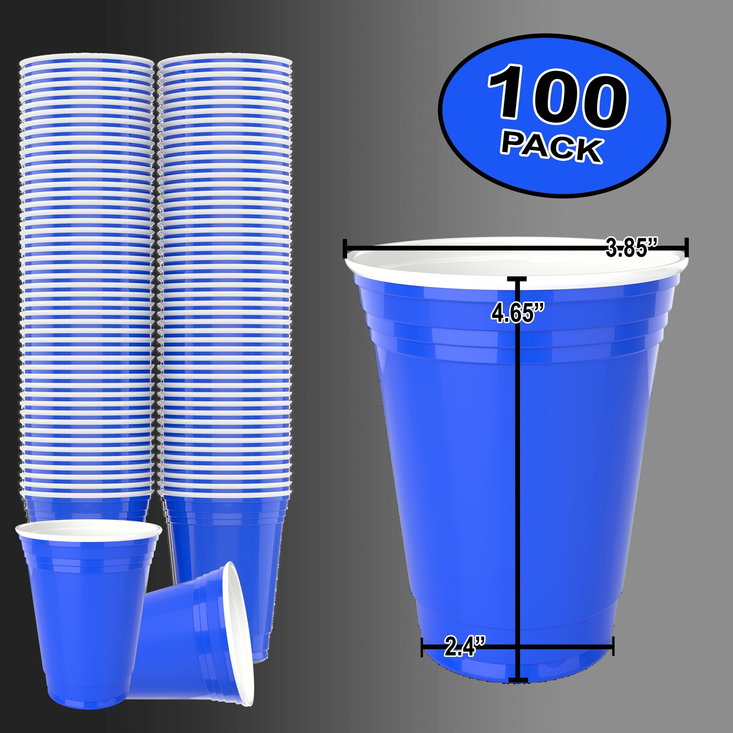 Blue Disposable Large Plastic Cups for Party & Fun Pong Games - 16 oz 100 Pack