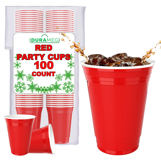 Red Disposable Plastic Cups [100 Pack 16 oz.] Party & Fun Pong Cups - Durable Cups for Water, Beer, Booze, Smoothie, Games - Large Cold Drink Cups