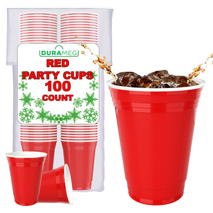 Red Disposable Large Plastic Cups for Party & Fun Pong Games - 16 oz 100 Pack