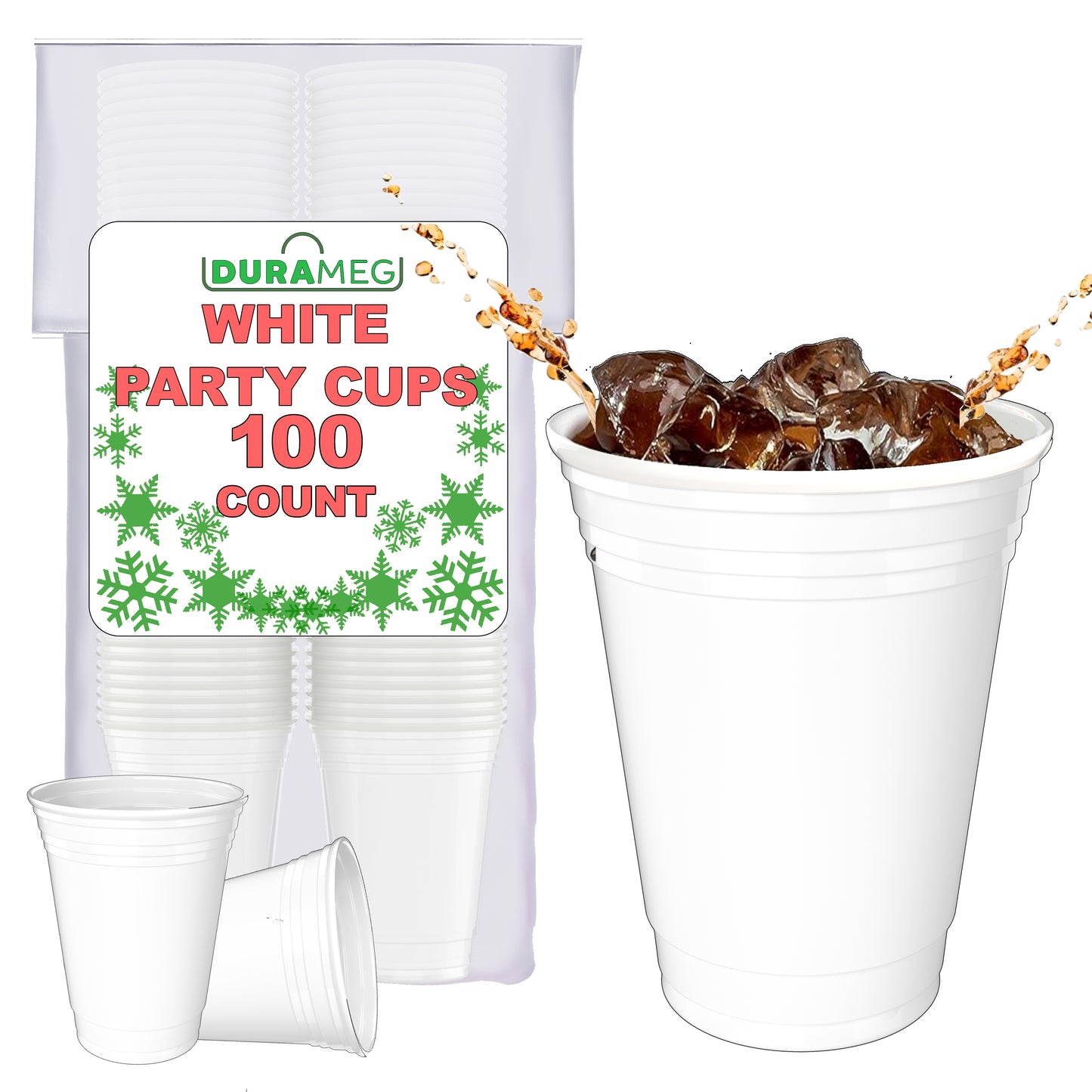 White Disposable Large Plastic Cups for Party & Fun Pong Games - 16 oz 100 Pack