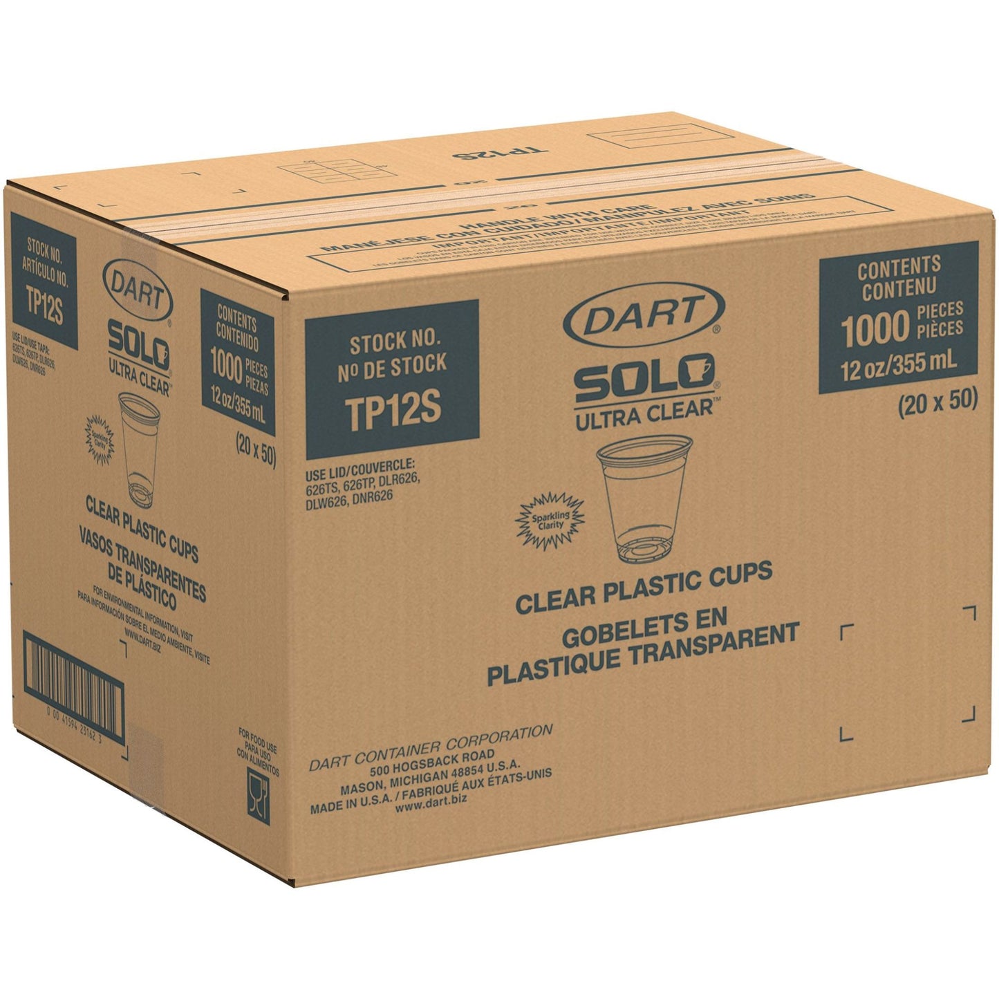 Clear PET Plastic Cold Squat Cup 12 oz 1000 Count - Disposable | Solo Ultra Clear TP12S