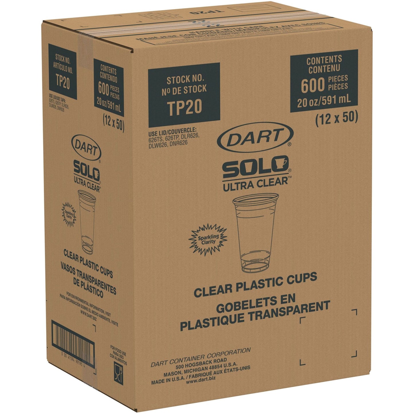 Clear PET Plastic Cold Cup 20 oz 600 Count - Disposable | Solo Ultra Clear TP20