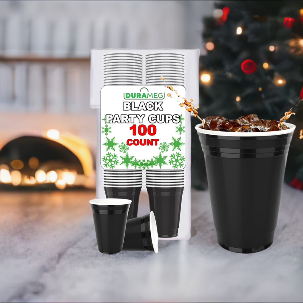 Black Disposable Plastic Cups [100 Pack 16 oz.] Party & Fun Pong Cups - Durable Cups for Water, Beer, Booze, Smoothie, Games - Large Cold Drink Cups