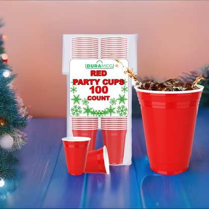 Red Disposable Plastic Cups [100 Pack 16 oz.] Party & Fun Pong Cups - Durable Cups for Water, Beer, Booze, Smoothie, Games - Large Cold Drink Cups