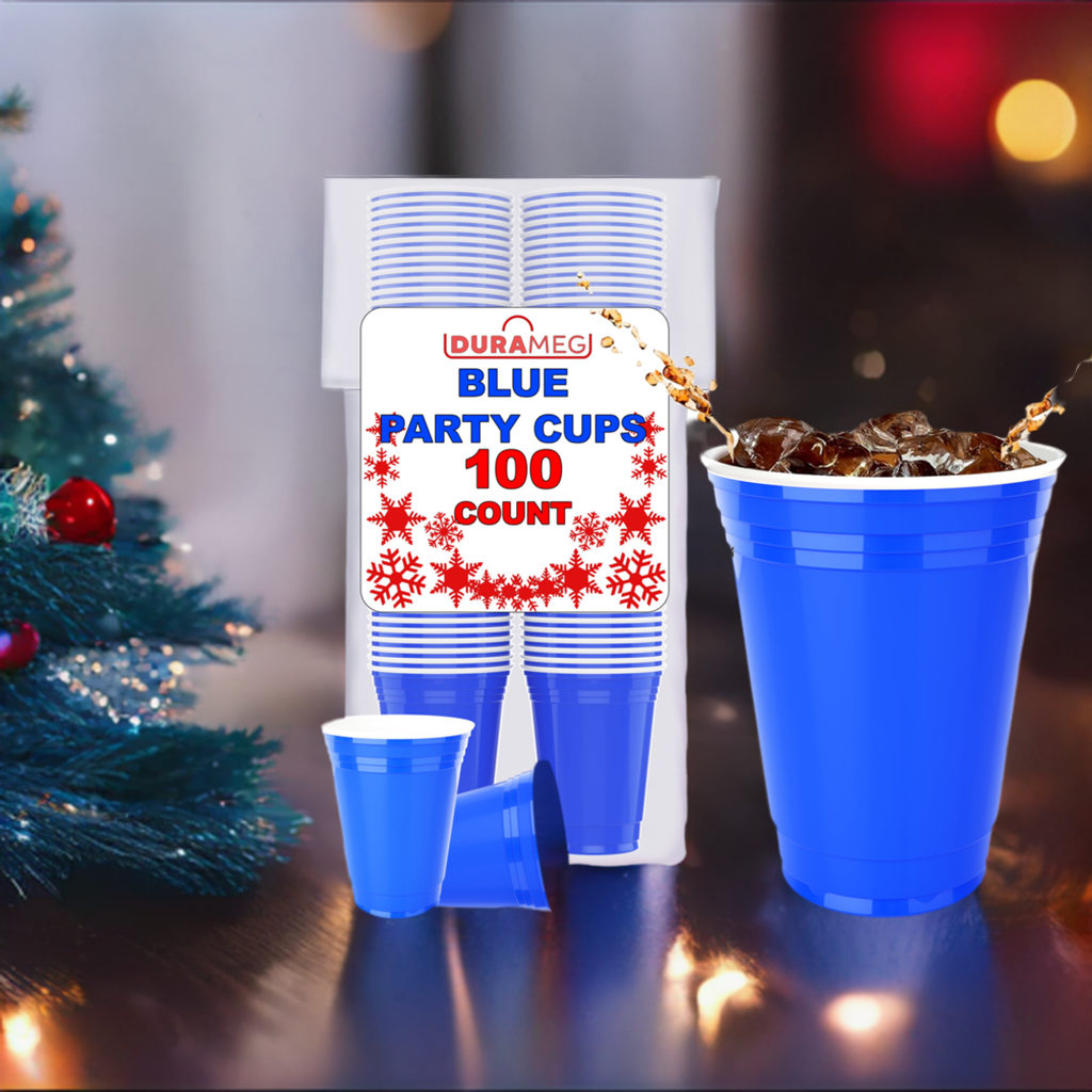 Blue Disposable Plastic Cups [100 Pack 16 oz.] Party & Fun Pong Cups - Durable Cups for Water, Beer, Booze, Smoothie, Games - Large Cold Drink Cups