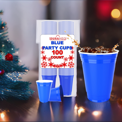 Blue Disposable Large Plastic Cups for Party & Fun Pong Games - 16 oz 100 Pack